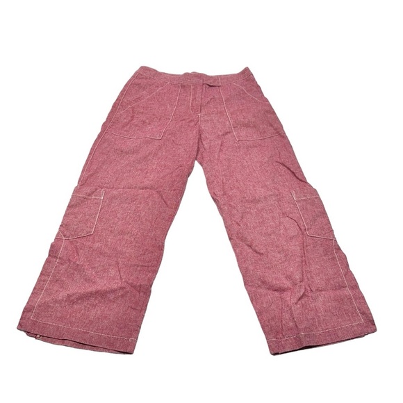 • LINEN Fibers by Barbara Lesser Crop Capri Cargo Pants Red H28 - Picture 1 of 15
